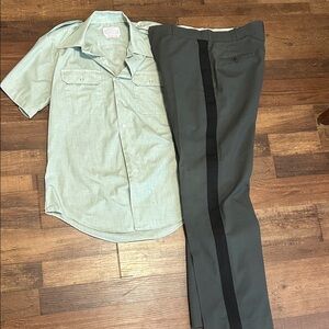 Men's Stylish Green Shirt & Olive Dress Pants with Black Stripe